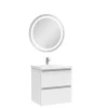 AICA Sanitaire Ensemble meuble Salle de Bain 50cm Blanc simple vasque + miroir lumineux rond