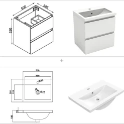 AICA Sanitaire Ensemble meuble Salle de Bain 50cm Blanc simple vasque + miroir lumineux rond