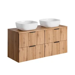 Stellameuble ENSEMBLE MEUBLE SALLE DE BAIN 120 CM AVEC PLAN - 2 VASQUES SMILE ET 2 MEUBLES ADEL OAK
