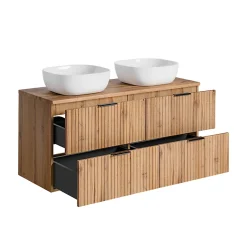 Stellameuble ENSEMBLE MEUBLE SALLE DE BAIN 120 CM AVEC PLAN - 2 VASQUES SMILE ET 2 MEUBLES ADEL OAK