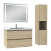 AICA Sanitaire Ensemble meuble salle de Bain 80cm avec colonne et miroir 3 couleurs Chêne Wotan