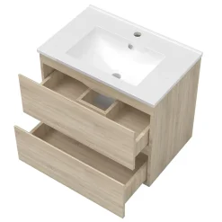 AICA Sanitaire Ensemble meuble salle de Bain 80cm avec colonne et miroir 3 couleurs Chêne Wotan
