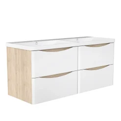 Meuble Vasque|AICA Sanitaire Ensemble Meuble Salle de Bain Suspendu 120cm, Blanc + Chêne, Moderne, Grand Tiroir,