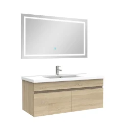 AICA Sanitaire Ensemble meuble Salle de Bain 100cm Chêne Wotan simple vasque + miroir lumineux 3 couleurs + dimmable