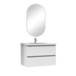 AICA Sanitaire Ensemble meuble Salle de Bain Chêne Wotan 80cm simple vasque + miroir ovale