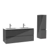 AICA Sanitaire Ensemble meuble salle de bain 120 cm anthracite brillant avec 4 tiroirs, double lavabo céramique + colonne, suspendu
