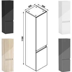 AICA Sanitaire Ensemble meuble salle de bain 120 cm anthracite brillant avec 4 tiroirs, double lavabo céramique + colonne, suspendu