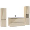 AICA Sanitaire Ensemble meuble salle de bain 100 cm Chêne Wotan brillant avec 2 tiroirs, lavabo céramique simple + deux colonnes, suspendu