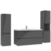 AICA Sanitaire Ensemble meuble salle de bain 100 cm anthracite brillant avec 2 tiroirs, lavabo céramique simple + deux colonnes, suspendu