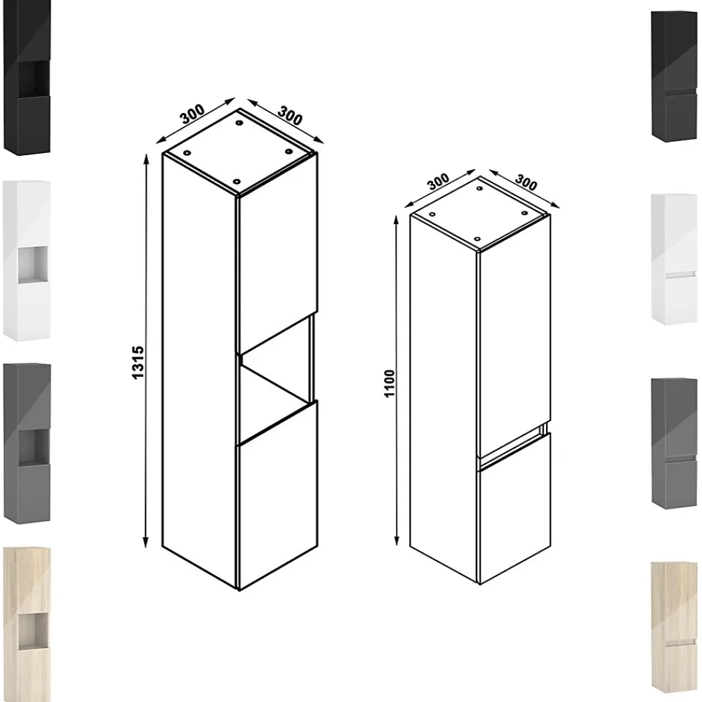 AICA Sanitaire Ensemble meuble salle de bain 100 cm anthracite brillant avec 2 tiroirs, lavabo céramique simple + deux colonnes, suspendu