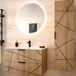 Petits-Meubles Ensemble meuble simple vasque encastree 80cm et colonne Teren Bois