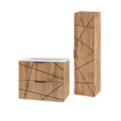 Petits-Meubles Ensemble meuble simple vasque encastree 80cm et colonne Teren Bois