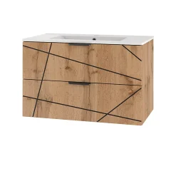 Petits-Meubles Ensemble meuble simple vasque encastree 80cm et colonne Teren Bois