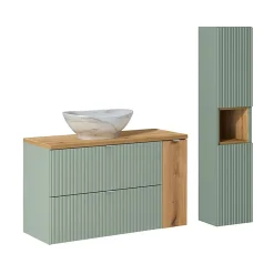 Ensemble Meuble De Salle De Bains|Petits-Meubles Ensemble meuble simple vasque 100cm et colonne Jade Vert et Bois