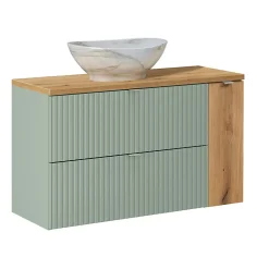Ensemble Meuble De Salle De Bains|Petits-Meubles Ensemble meuble simple vasque 100cm et colonne Jade Vert et Bois