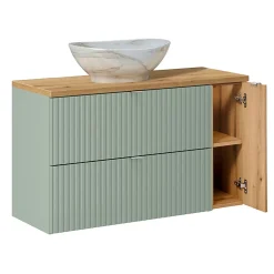 Ensemble Meuble De Salle De Bains|Petits-Meubles Ensemble meuble simple vasque 100cm et colonne Jade Vert et Bois