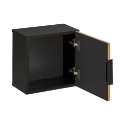 Ensemble Meuble De Salle De Bains|Petits-Meubles Ensemble meuble simple vasque 80cm 2 niches miroir LED colonne et 3 armoires murales Gaia Bois et Noir - Vasque Noir