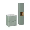 Petits-Meubles Ensemble meuble simple vasque encastree 50cm 2 tiroirs et colonne Jade Vert et Bois
