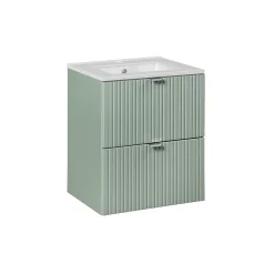 Petits-Meubles Ensemble meuble simple vasque encastree 50cm 2 tiroirs et colonne Jade Vert et Bois