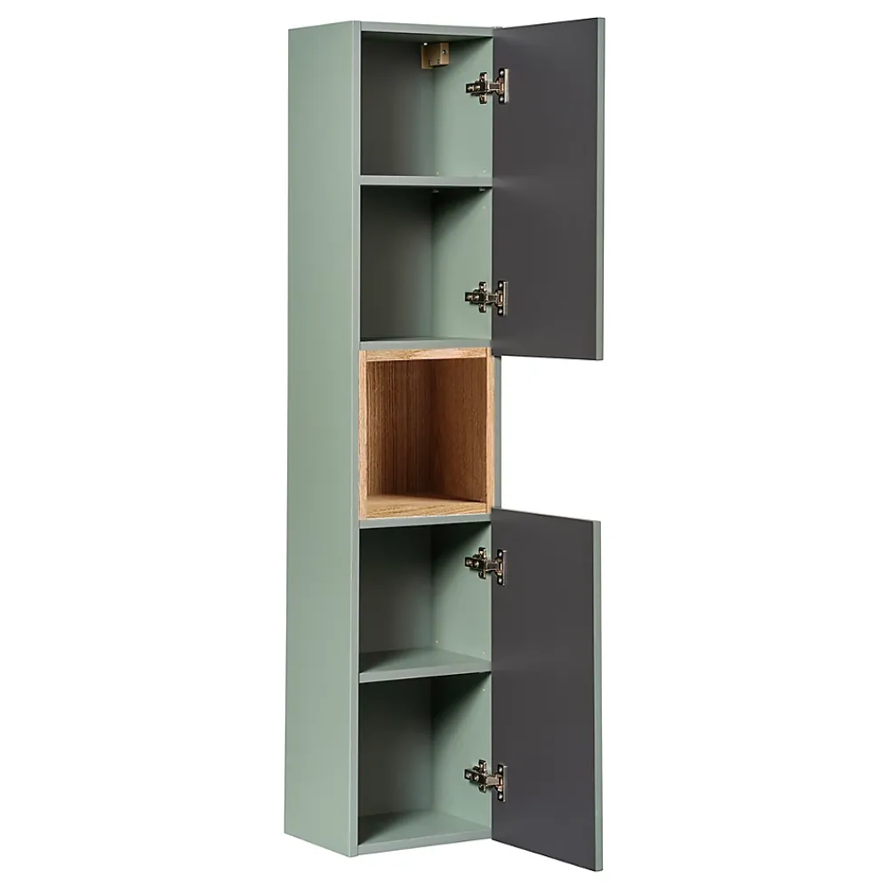 Petits-Meubles Ensemble meuble simple vasque encastree 50cm 2 tiroirs et colonne Jade Vert et Bois