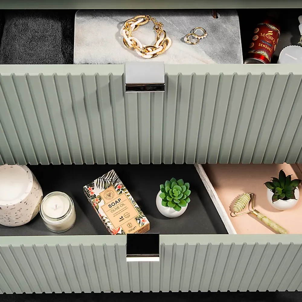 Petits-Meubles Ensemble meuble simple vasque encastree 50cm 2 tiroirs et colonne Jade Vert et Bois
