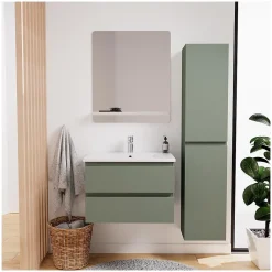 Ensemble Meuble De Salle De Bains|Mob-In Ensemble meuble simple vasque SORRENTO 60 cm + robinet + miroir + Colonne