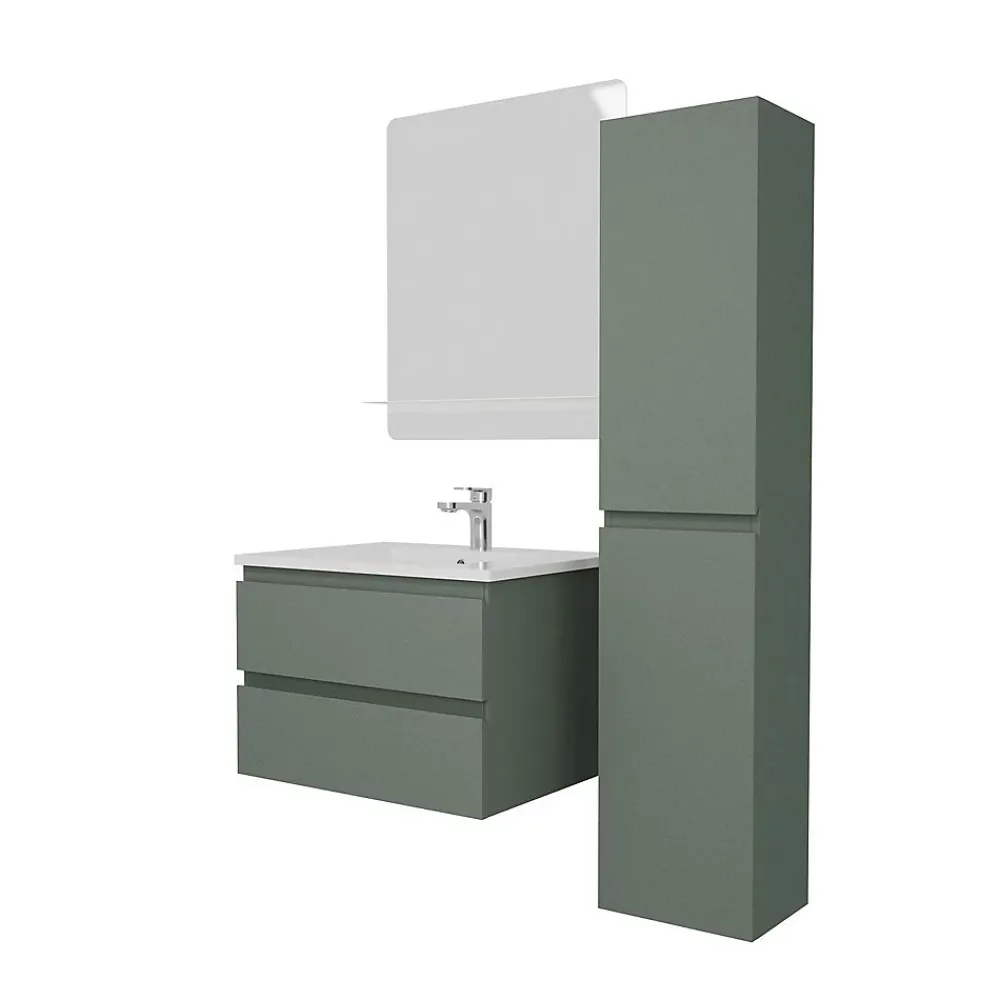 Ensemble Meuble De Salle De Bains|Mob-In Ensemble meuble simple vasque SORRENTO 60 cm + robinet + miroir + Colonne