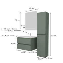 Ensemble Meuble De Salle De Bains|Mob-In Ensemble meuble simple vasque SORRENTO 60 cm + robinet + miroir + Colonne