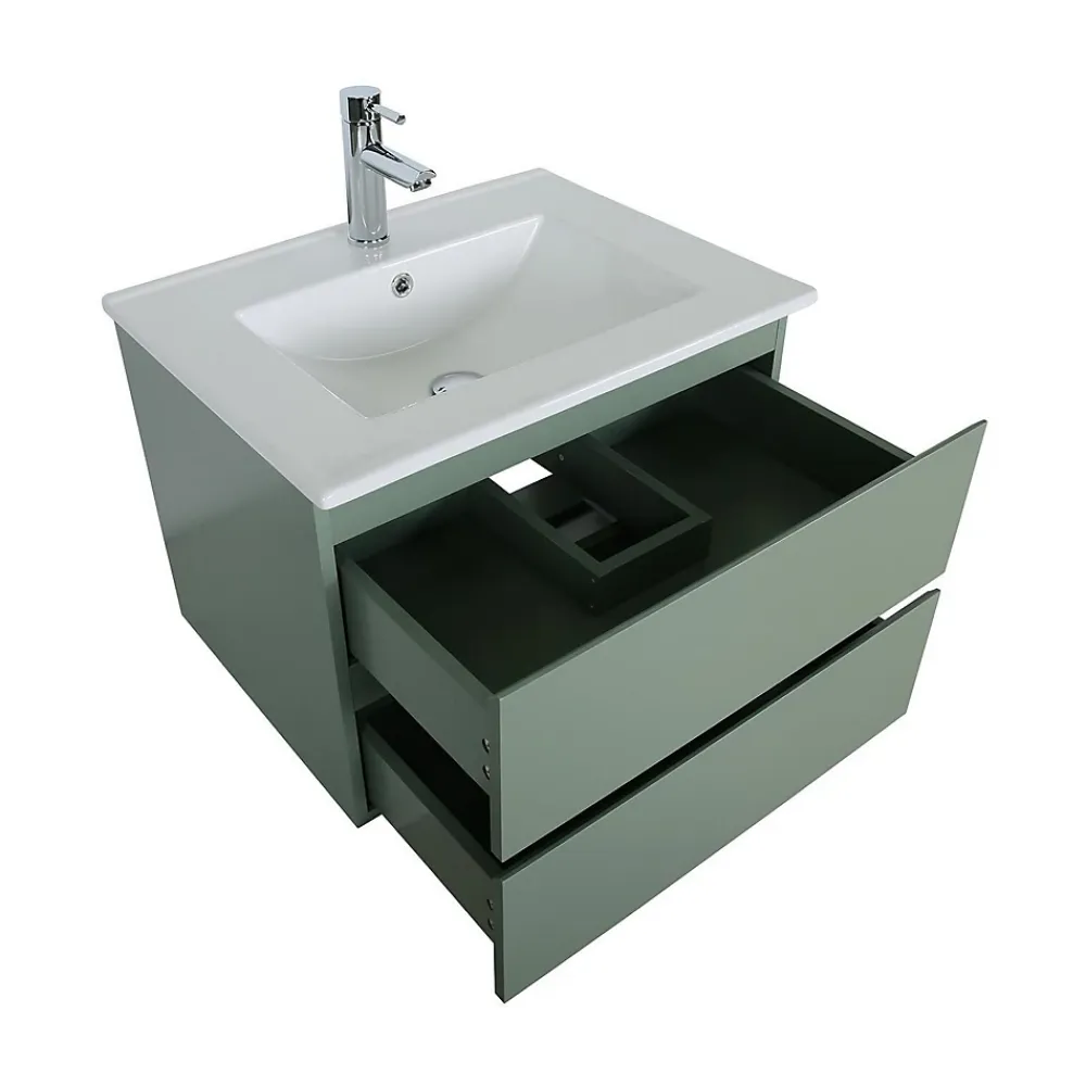 Ensemble Meuble De Salle De Bains|Mob-In Ensemble meuble simple vasque SORRENTO 60 cm + robinet + miroir + Colonne