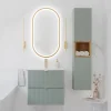 Ensemble Meuble De Salle De Bains|Petits-Meubles Ensemble meuble simple vasque encastree 60cm 2 tiroirs et colonne Jade Vert et Bois