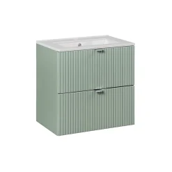Ensemble Meuble De Salle De Bains|Petits-Meubles Ensemble meuble simple vasque encastree 60cm 2 tiroirs et colonne Jade Vert et Bois