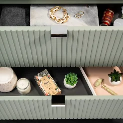 Ensemble Meuble De Salle De Bains|Petits-Meubles Ensemble meuble simple vasque encastree 60cm 2 tiroirs et colonne Jade Vert et Bois