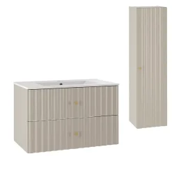 Petits-Meubles Ensemble meuble simple vasque encastree 80cm et colonne Izae Cachemire