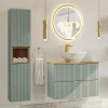 Ensemble Meuble De Salle De Bains|Petits-Meubles Ensemble meuble simple vasque 80cm 2 tiroirs et colonne Jade Vert et Bois