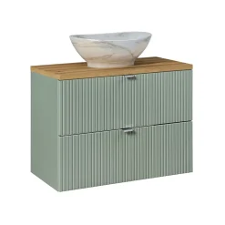 Ensemble Meuble De Salle De Bains|Petits-Meubles Ensemble meuble simple vasque 80cm 2 tiroirs et colonne Jade Vert et Bois
