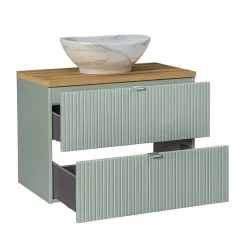 Ensemble Meuble De Salle De Bains|Petits-Meubles Ensemble meuble simple vasque 80cm 2 tiroirs et colonne Jade Vert et Bois