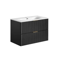 Ensemble Meuble De Salle De Bains|Petits-Meubles Ensemble meuble simple vasque encastree 80cm miroir LED et colonne Adriel Noir