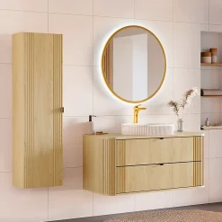 Petits-Meubles Ensemble meuble simple vasque 120cm et colonne Mila Bois