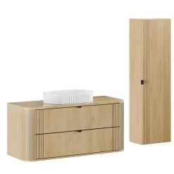 Petits-Meubles Ensemble meuble simple vasque 120cm et colonne Mila Bois