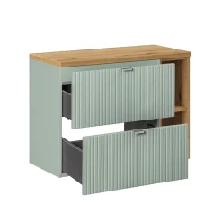 Petits-Meubles Ensemble meuble simple vasque 80cm 2 tiroirs 2 niches et colonne Jade Vert et Bois