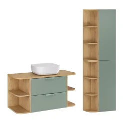 Ensemble Meuble De Salle De Bains|Petits-Meubles Ensemble meuble simple vasque 100cm niches arrondies et colonne Oria Vert mat