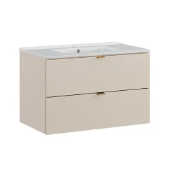 Ensemble Meuble De Salle De Bains|Petits-Meubles Ensemble meuble simple vasque encastree 80cm et colonne Azel Cachemire