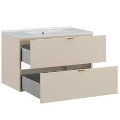 Ensemble Meuble De Salle De Bains|Petits-Meubles Ensemble meuble simple vasque encastree 80cm et colonne Azel Cachemire