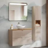 Petits-Meubles Ensemble meuble simple vasque 80cm 2 tiroirs et colonne Manoa Cachemire et Bois