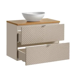 Petits-Meubles Ensemble meuble simple vasque 80cm 2 tiroirs et colonne Manoa Cachemire et Bois