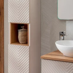 Petits-Meubles Ensemble meuble simple vasque 80cm 2 tiroirs et colonne Manoa Cachemire et Bois