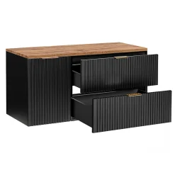Petits-Meubles Ensemble meuble simple vasque 120cm panier à linge et colonne Adriel Noir et Bois