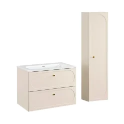 Ensemble Meuble De Salle De Bains|Petits-Meubles Ensemble meuble simple vasque encastree 80cm et colonne Sanae Beige sable