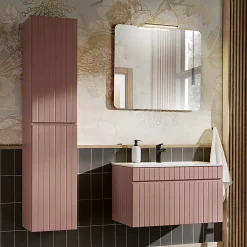 Ensemble Meuble De Salle De Bains|Petits-Meubles Ensemble meuble simple vasque encastree 80cm et colonne Zelie Rose
