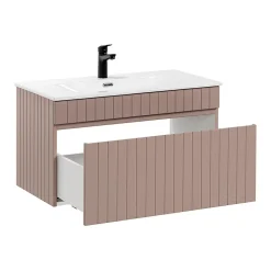 Ensemble Meuble De Salle De Bains|Petits-Meubles Ensemble meuble simple vasque encastree 80cm et colonne Zelie Rose